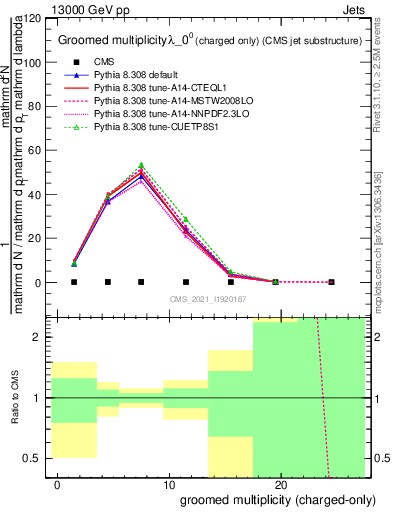 Plot of j.nch.g in 13000 GeV pp collisions