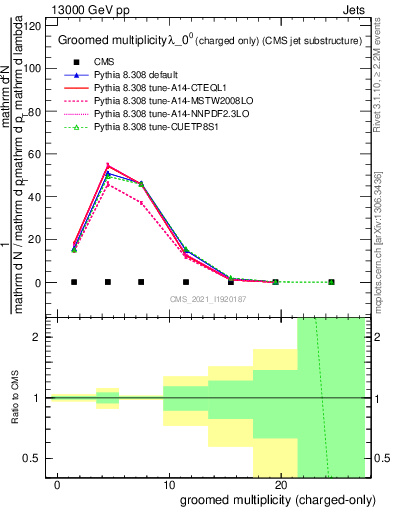 Plot of j.nch.g in 13000 GeV pp collisions