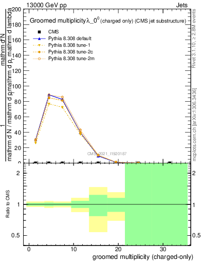 Plot of j.nch.g in 13000 GeV pp collisions