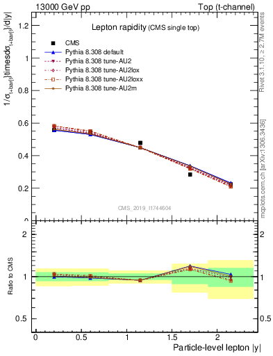 Plot of l.y in 13000 GeV pp collisions