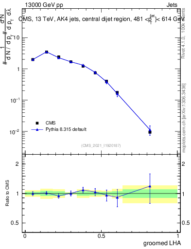 Plot of j.lha.g in 13000 GeV pp collisions